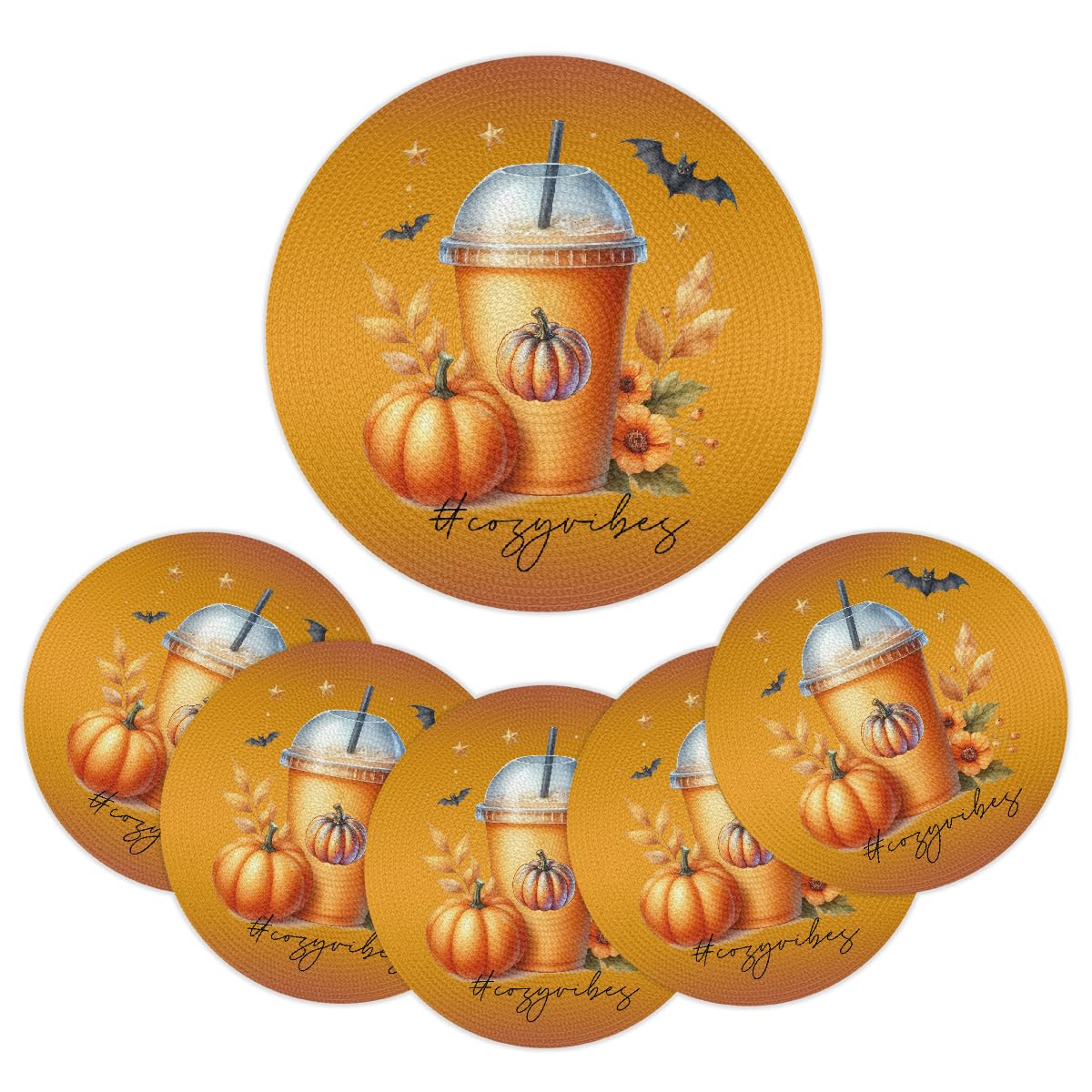 Halloween Woven Placemats Round Placemats Set of 6 for Festival Party (B 010 / 6 pieces)