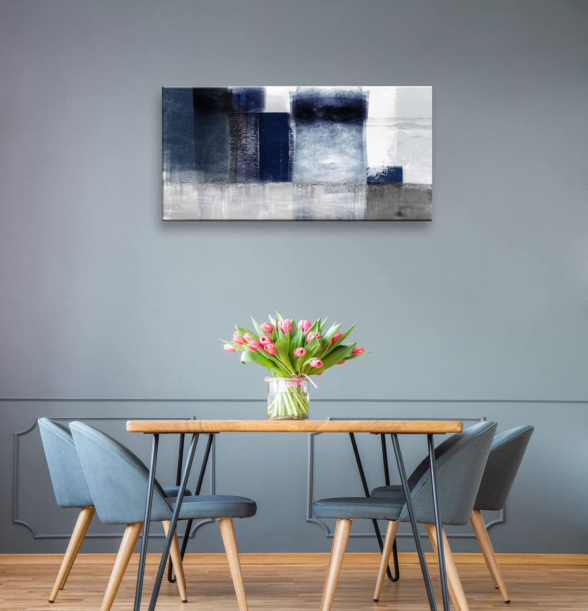 Canvas Abstract Artwork for Wall Decor Blue and Gray Abstract Wall Art Canvas Prints for Living Room Bedroom Office Wall Decor Bathroom Decor Home Decor Poster Print Size (48"L x 24"W / Gray abstract)