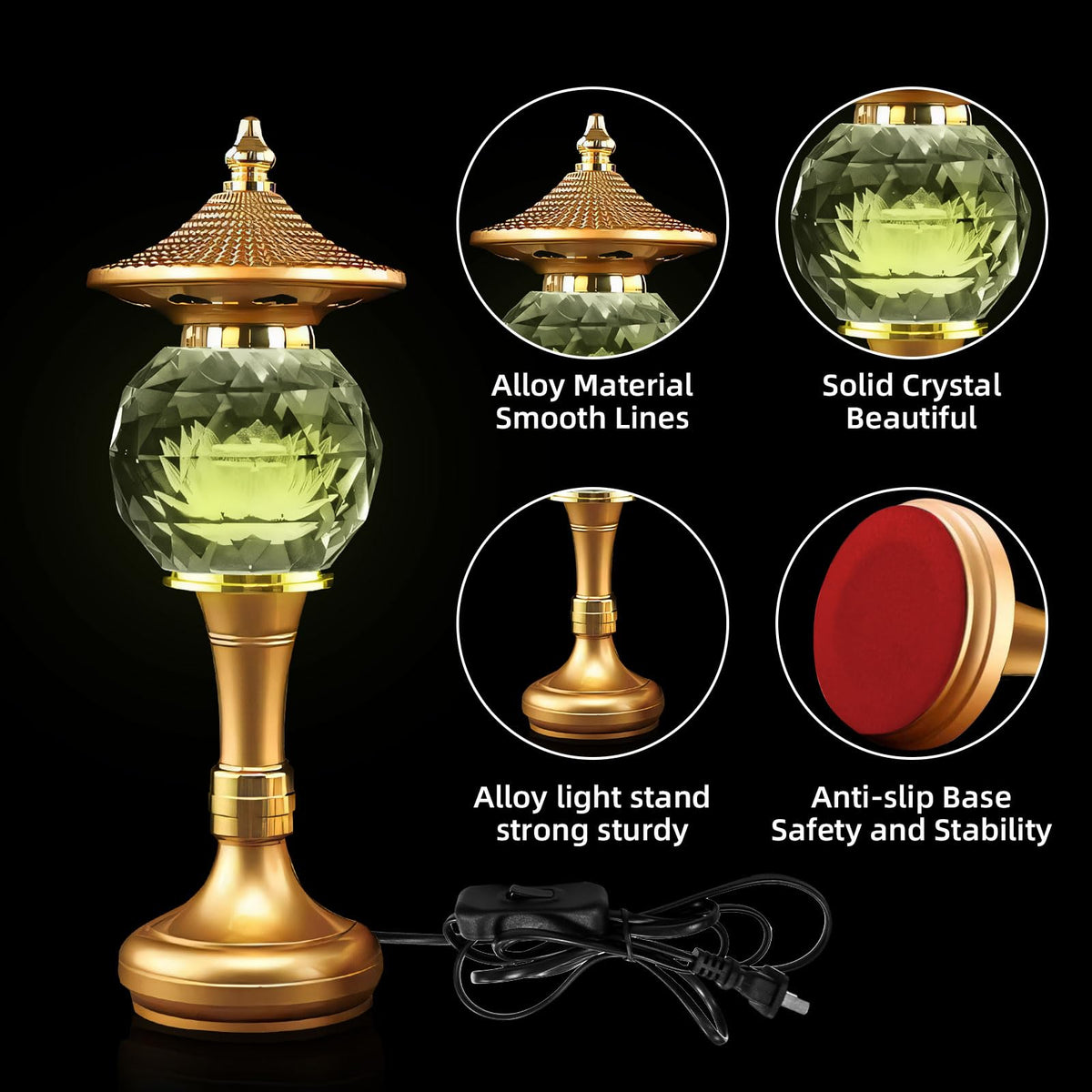 Lotus Flower Lamp Pineapple Crystal 7 Color LED Buddhist Meditation (Z11-10inch)