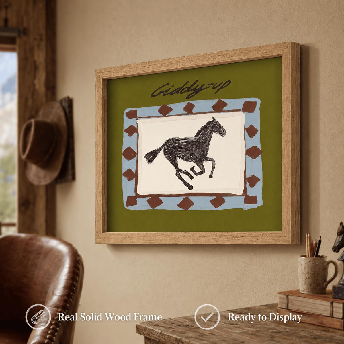 Vintage Western Horse Framed Wall Art (horse / 16"L x 12"W)