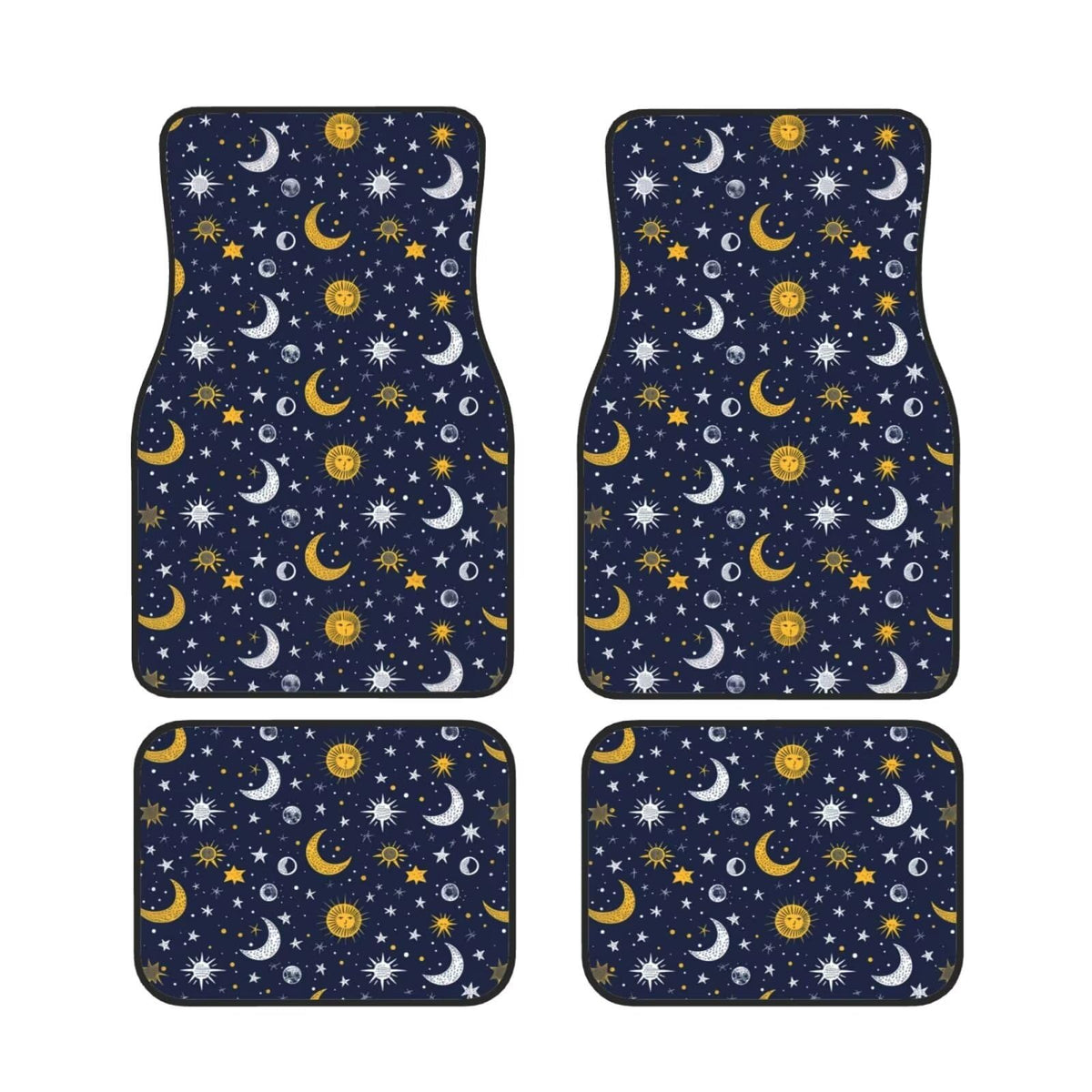 Moon Star Car Floor Mats for Front & Rear Carpet Full Set of 4 Car Truck SUV Floor Mats Galaxy Outer Space Navy Blue Liners Carpet (Moon & Star)