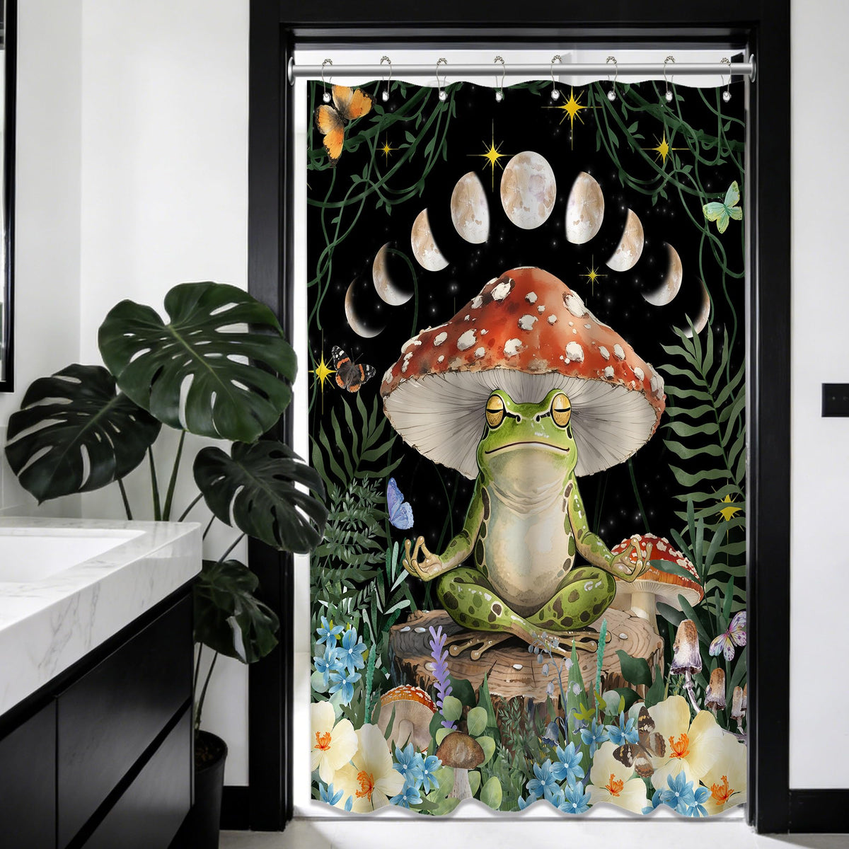 Small Stall Shower Curtain Rv Mushroom Frog (Mushroom Frog / 48"W x 72"L (Pack of 1))