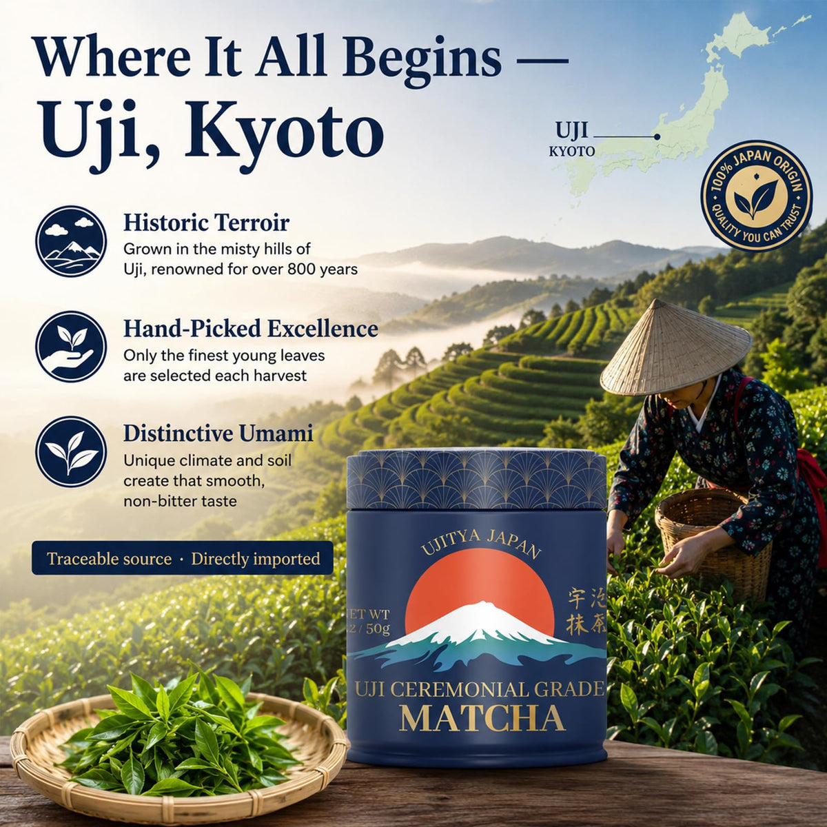 Uji Matcha Powder Authentic Japanese Green Tea (Blue-50g)