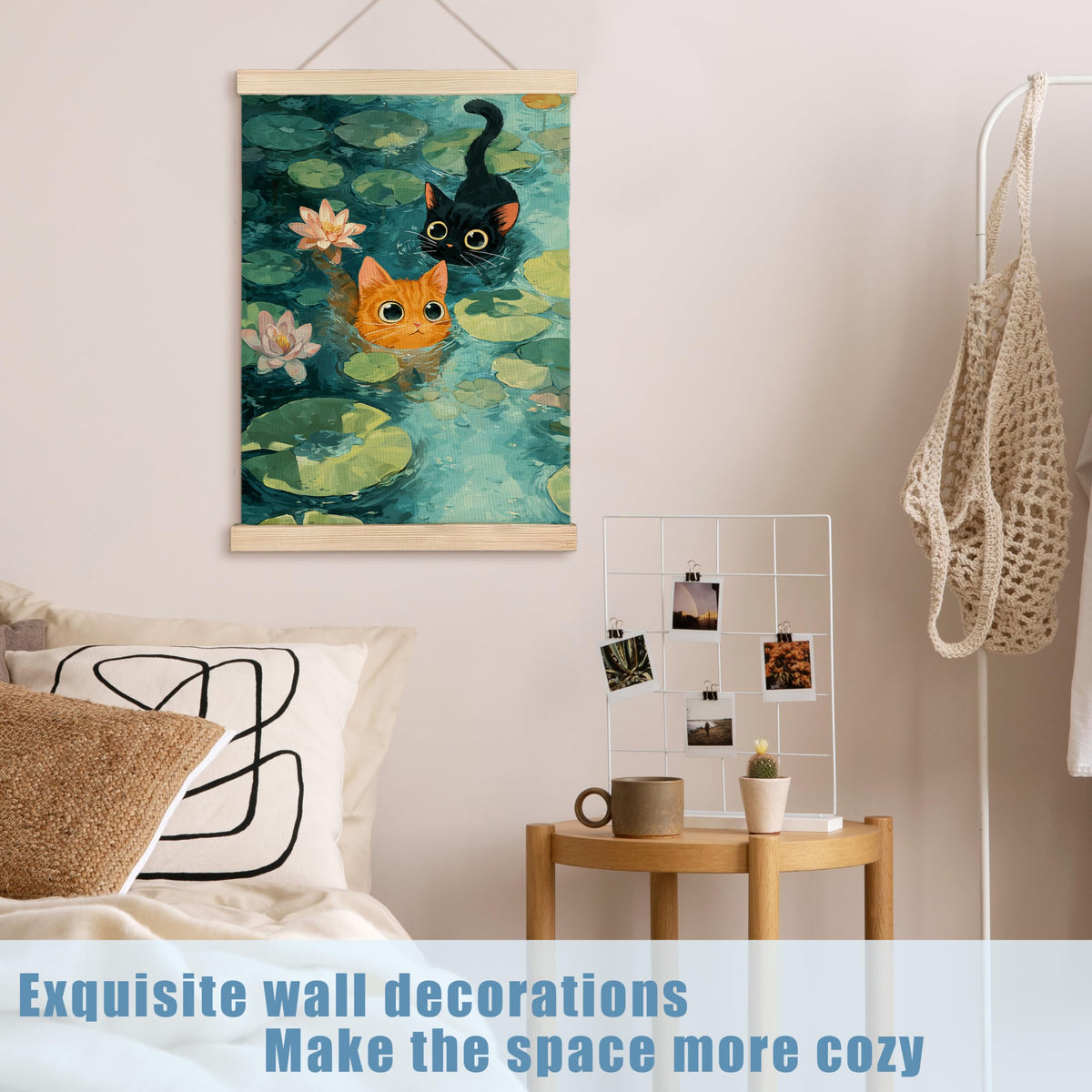 Whimsical Waterlily Floral Orange Black Cat Wall Art Decor (orange black cat)