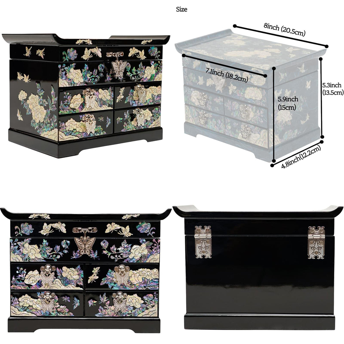 Mother of Pearl Jewelry Box with Traditional Mother of Pearl Inlay (Black)