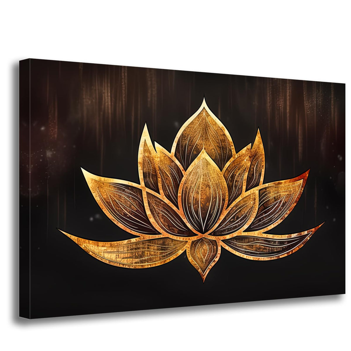 Lotus Flower Wall Art Abstract Golden Floral Wall Painting Gold Lotus Decor Canvas Print Zen Artwork for Home Office Living Room Ready to Hang (Lotus 02 / 18"L x 12"W)