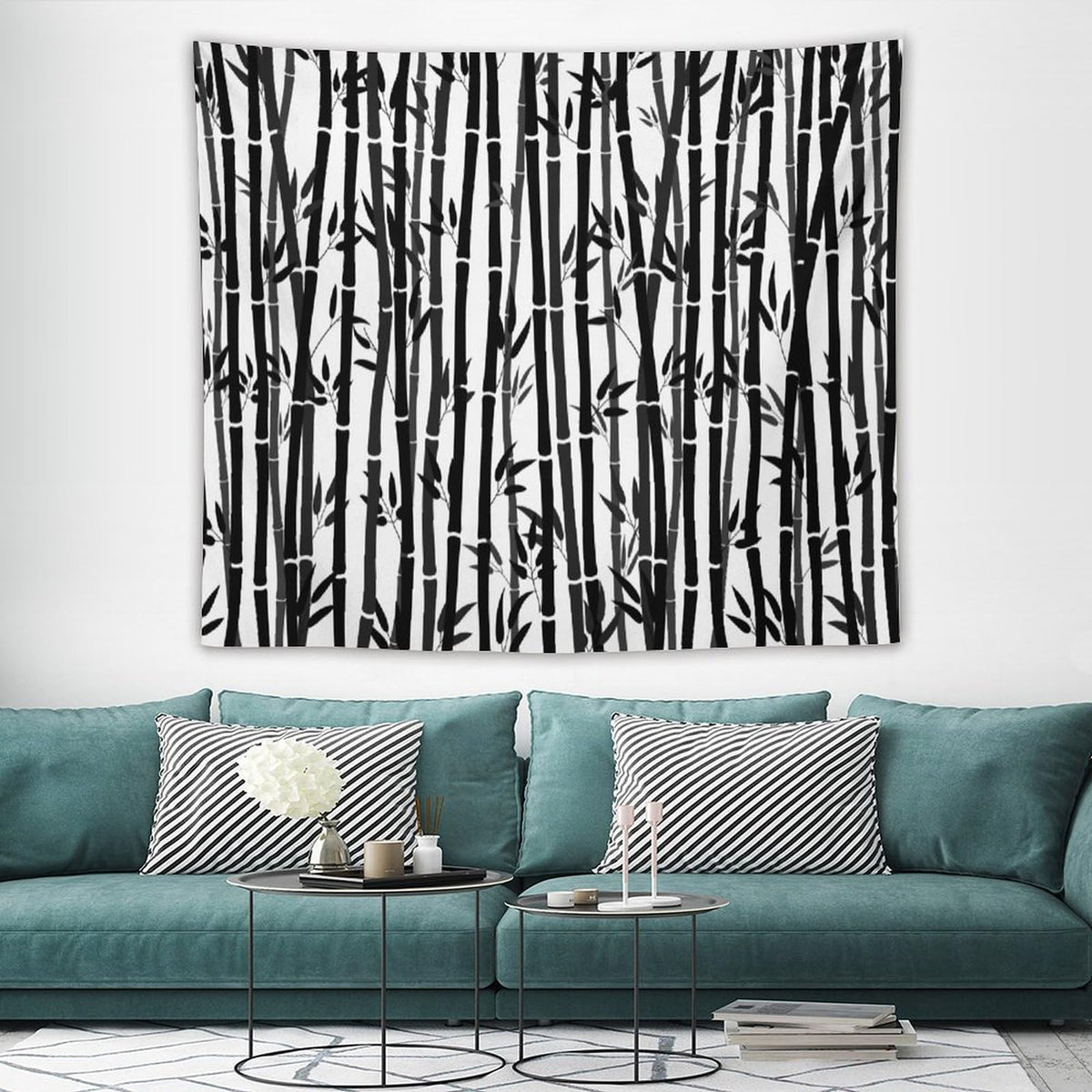Asian Bamboo Tapestry Wall Hanging Leaves Tree Black and White Silhouette Nature Woods Bamboo Stems Tapestries Home Decor for Living Room Bedroom Apartment Farmhouse Dorm 50"x60" (50"L x 60"W / Bamboo-9)