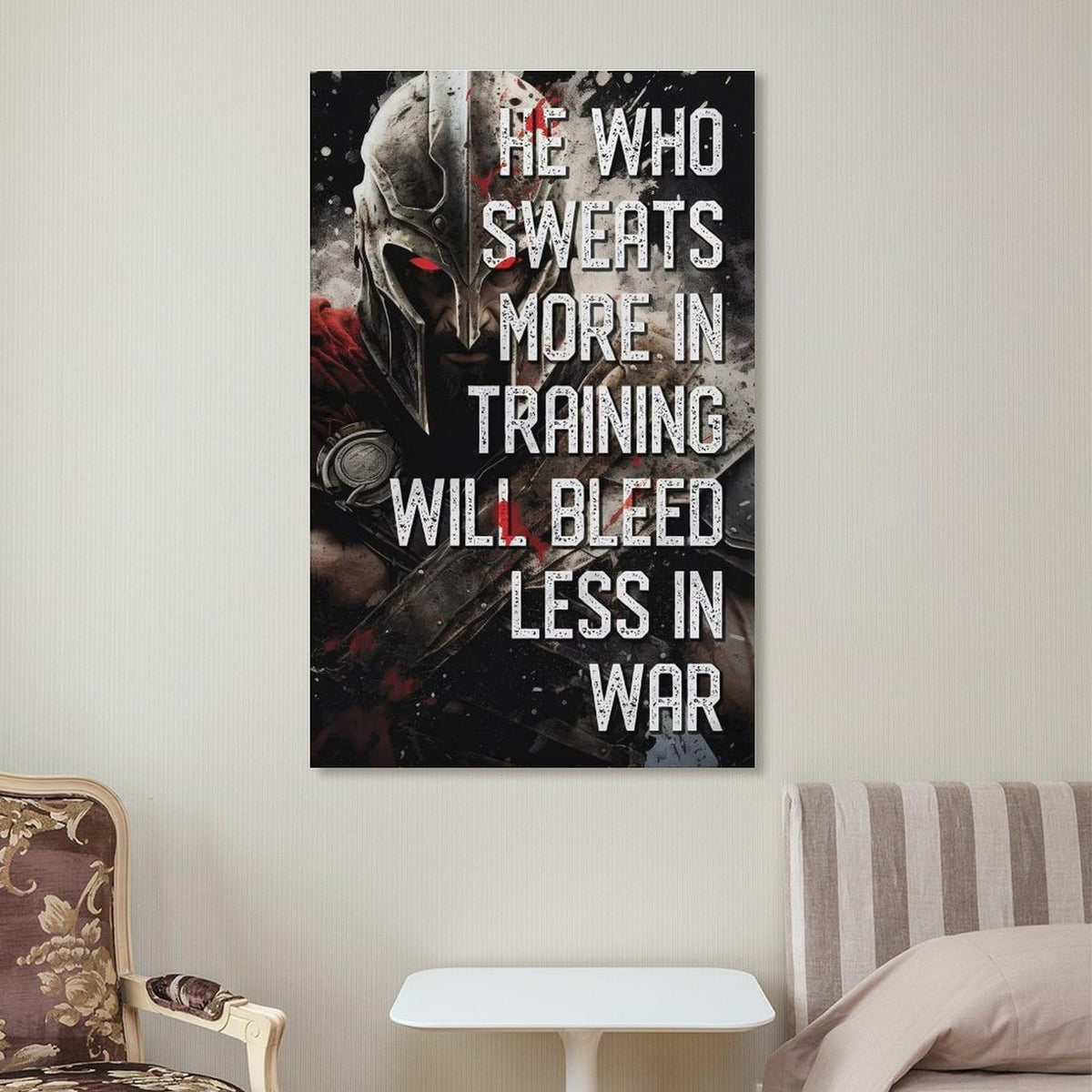 He Who Sweats More In Training Spartan Warrior Canvas Printing Wall Art Prints Wall Decor Posters Gym Motivation Banner Fitness Quote Dark Industrial Office Bedroom Decor 16x24inch (style-38 / 16x24inch(40x60cm) Frame)