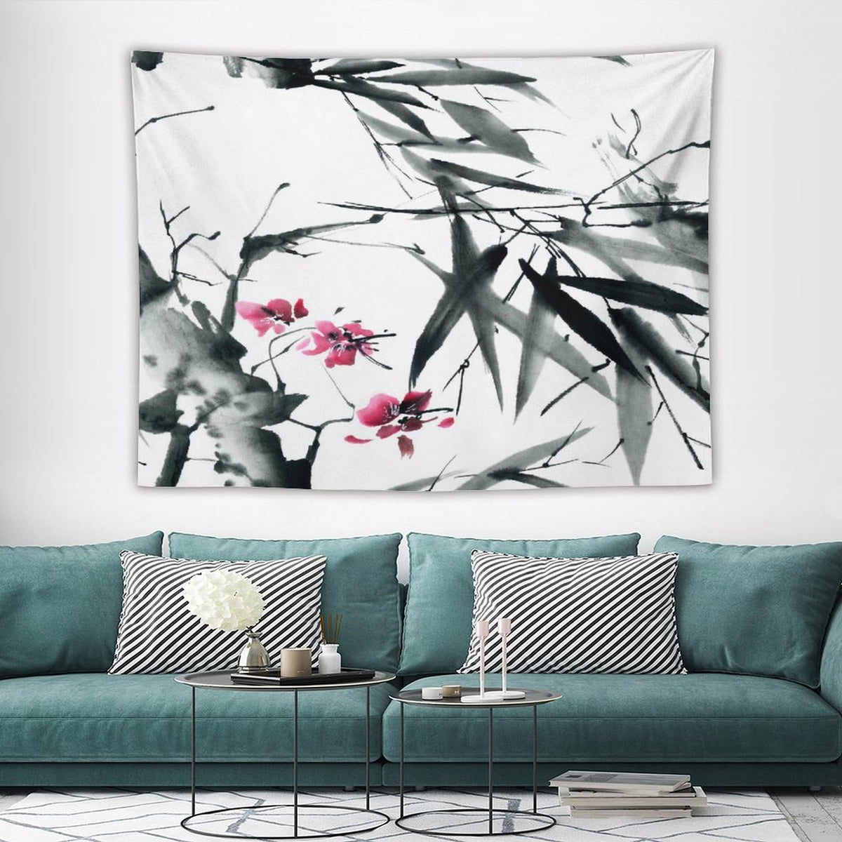 Bamboo Tapestry Wall Hanging Natural Bamboo Stems Cherry Blossom Japanese Inspired Folk Tapestries Home Decor for Living Room Bedroom Apartment Farmhouse Dorm 60"x80" (60"L x 80"W / Bamboo-10)