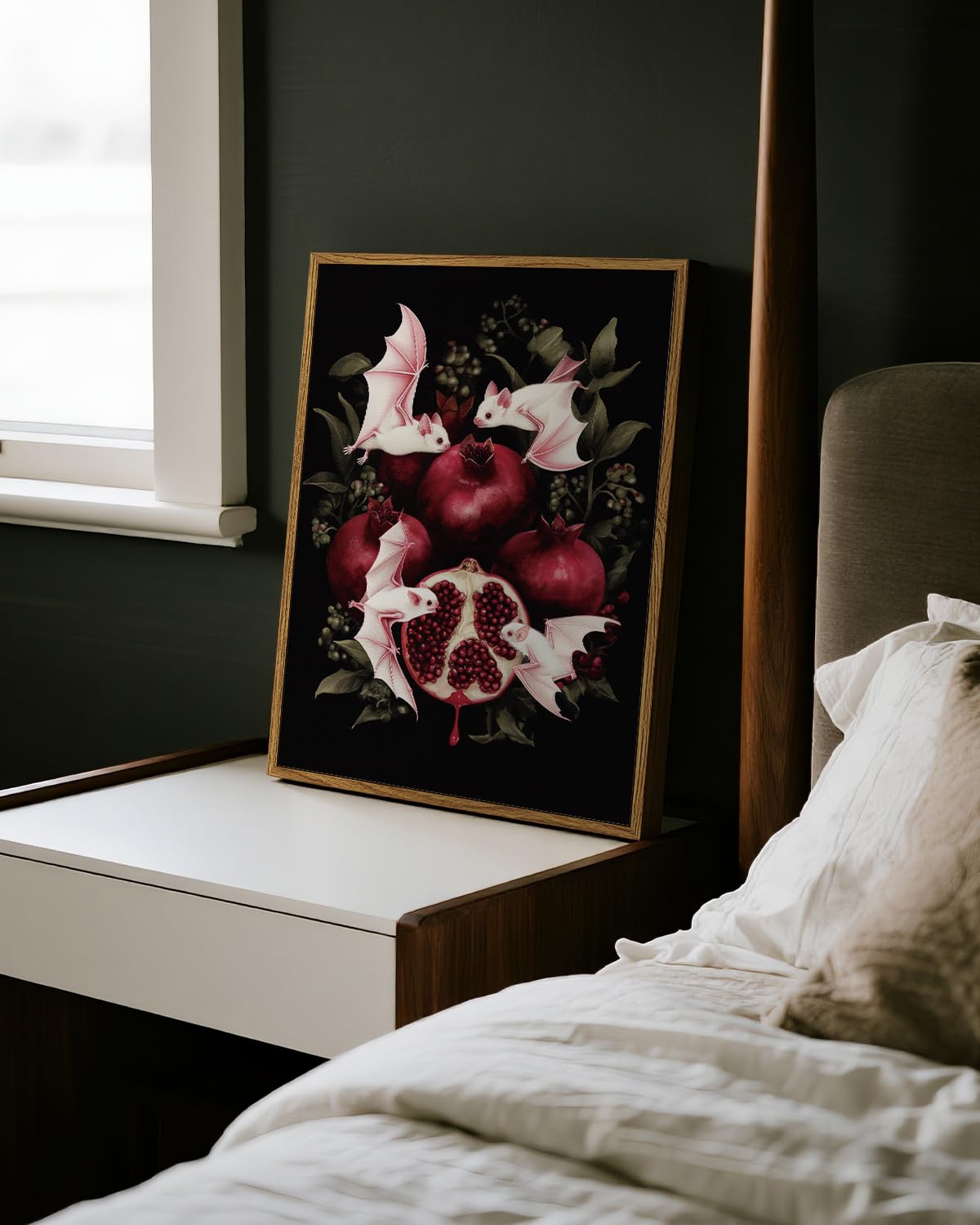 Fantasy Framed Gothic Wall Art 12x16 Inch (Fruit Bat / 16"L x 12"W)
