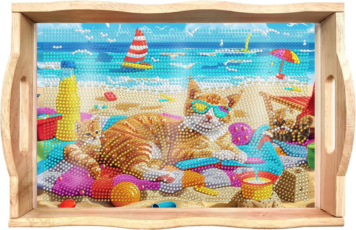 Diamond Art Kits for Adults Wooden Serving Trays with Handles (Cat AA)