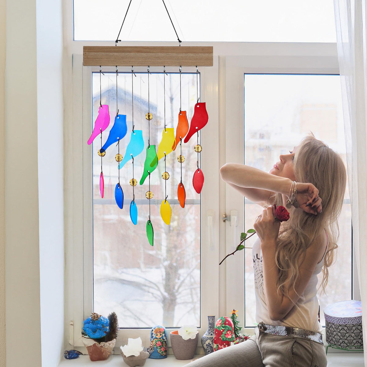 Handcrafted Glass Wind Chime (Red and Yellow)