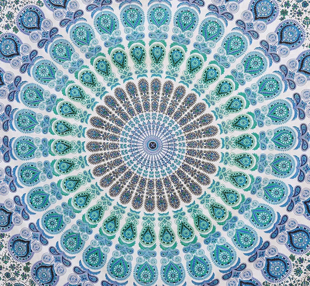 Cotton Peacock (Peacock Sky Blue / 90"L x 84"W)