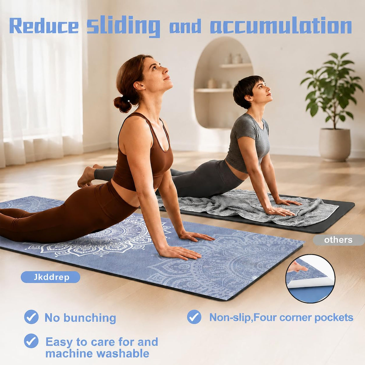 Yoga Mat Towel (Blue Flower-02 / Large)