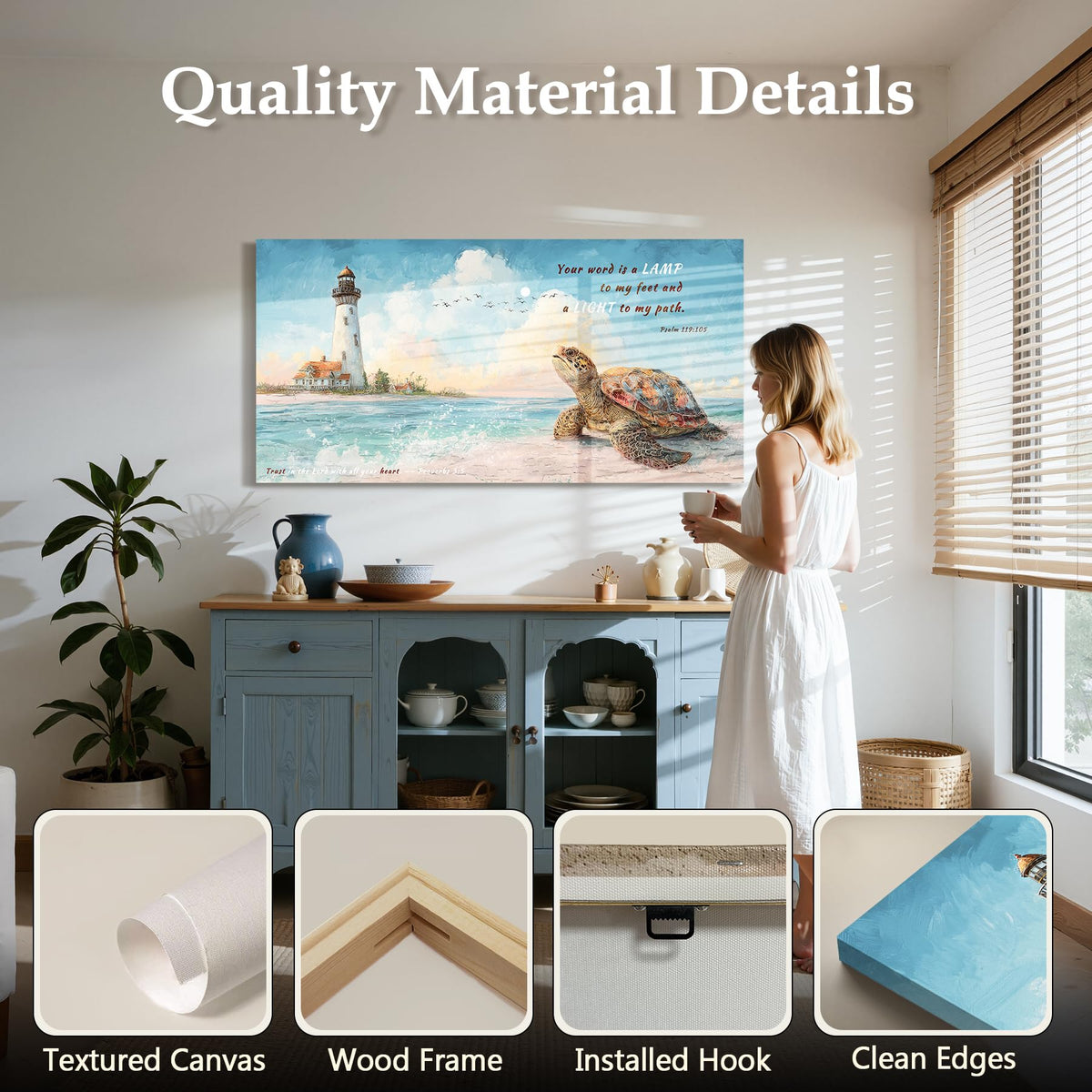Beach Large Landscape Wall Art Christian Bible Verse Nature Decor (Scripture Beach / 40"L x 20"W)