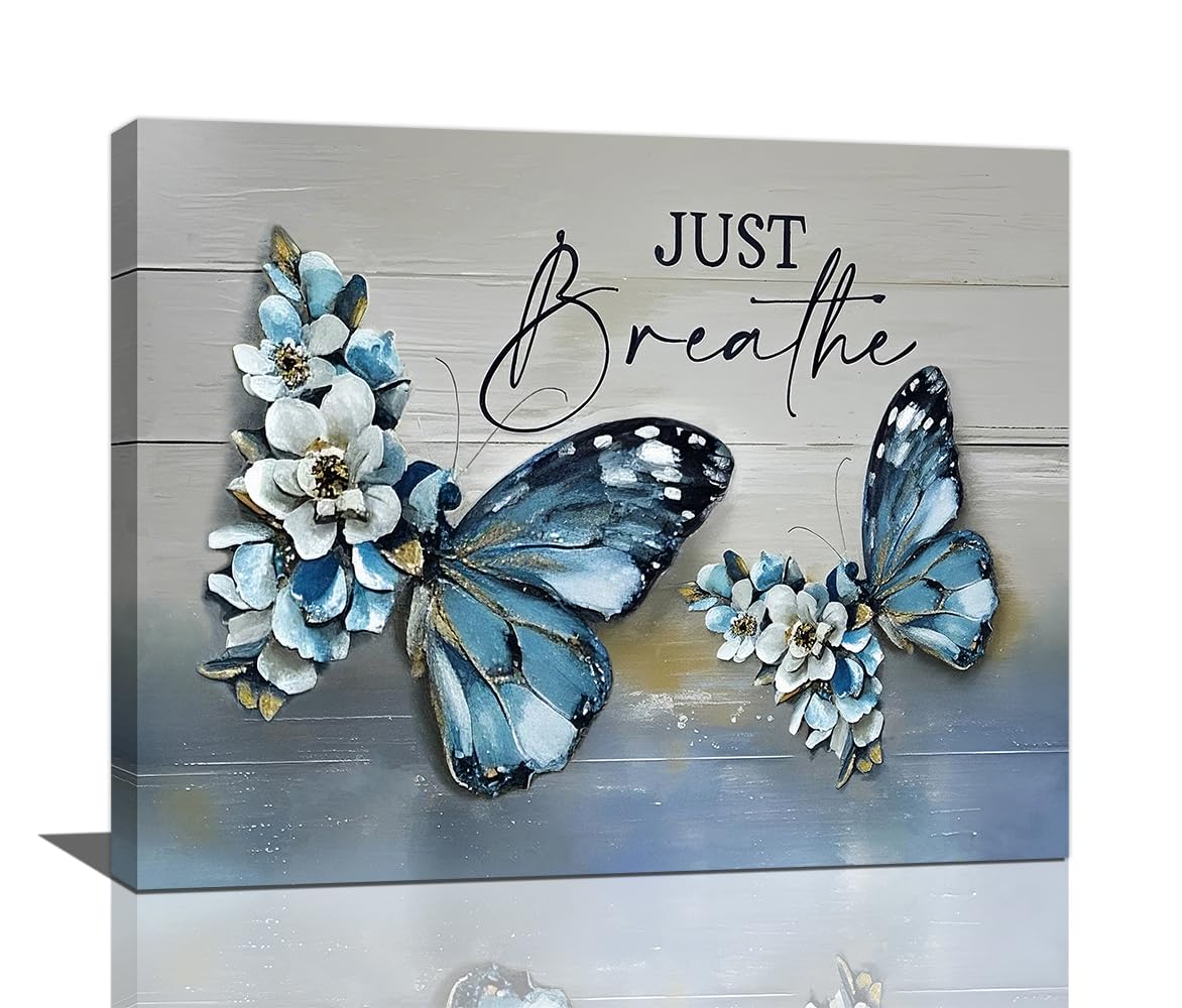 Blue Butterfly Wall Art Farmhouse Canvas Wall Decor Pictures Prints Painting Framed Artwork Home Decorations for Bathroom Kitchen 16"x20" (Blue Butterfly / 20"L x 16"W)