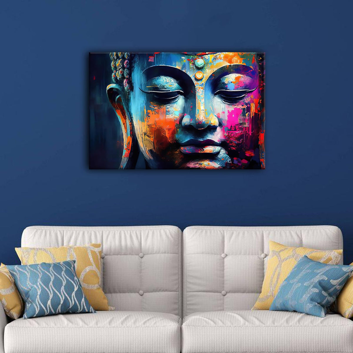 Buddha Wall Art for Meditation Room Colorful Zen Painting Modern Home Living Room Decor Buddhist Statue Poster Bedroom Picture Canvas Prints Buddha Head Spiritual Artwork Office Decorations 20x30" (30"L x 20"W / Buddha)