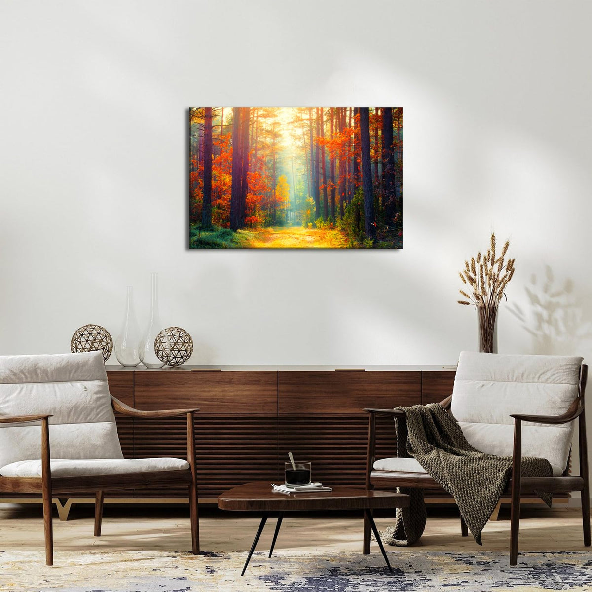 Large Fall Forest Wall Art Autumn Landscape Wall Decor for Living Room Bedroom Orange Maple Leaves Pictures Nature Scenery Canvas Prints Sunrise Tree Paintings Artwork Kitchen Home Decorations 24x36" (36"L x 24"W / Fall Forest)