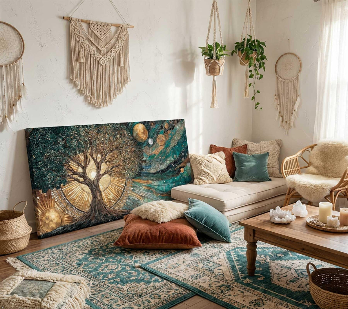 Large Frame Tree of Life Canvas Wall Art Sun and Moon Cosmic Picture Wall Decor Celestial Tree of Life Poster Print for Meditation Corner Yoga Room Living room Bedroom Home Decoration 40x20in (Cosmic Tree of Life / 40"L x 20"W)