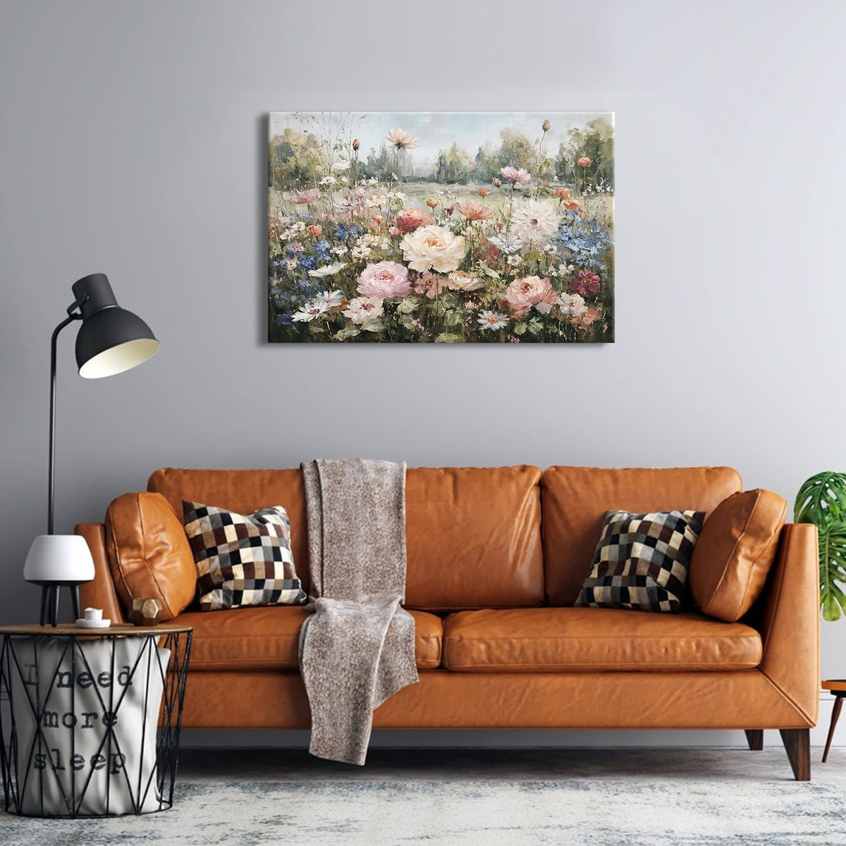 Vintage Wildflowers Wall Art Roses Daisy Canvas Painting for Living Room Farmhouse Colorful Flower Canvas Prints Rustic Country Nature Floral Landscape Artwork for Bedroom Home Decorations 24x36" (36"L x 24"W / Pink Flower)
