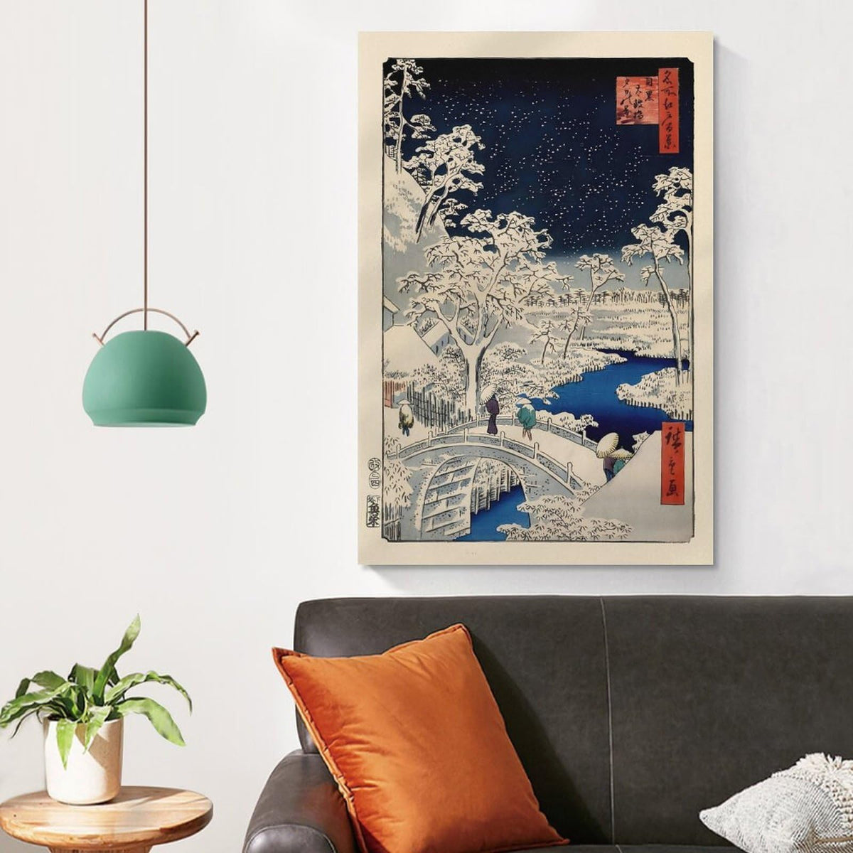 Hiroshige Ukiyo E Meguro Drum Bridge Canvas Printing Wall Art Japanese Winter Snow Starry Night Landscape Prints Wall Decor Posters for Living Room Bedroom Office Decor 12x18inch (style-12 / 18"L x 12"W)