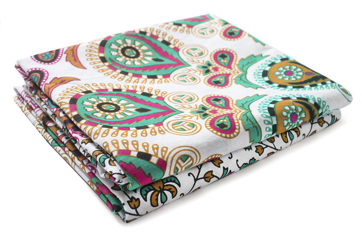 Indian Hippie Bohemian Beautiful Peacock Mandala Curtain Panels White Multicolor (White Multicolor / 84"W x 100"L (Pack of 2))