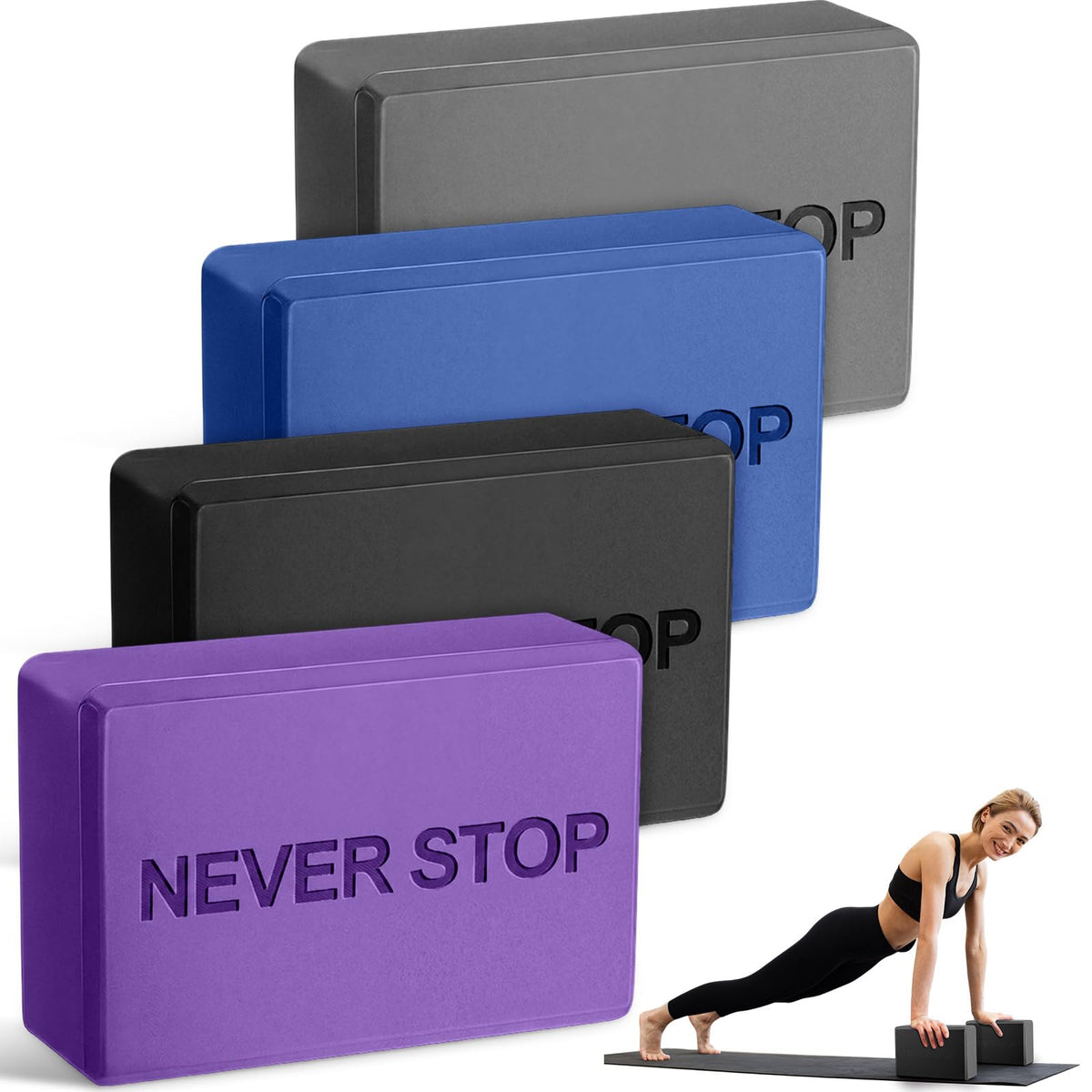 4 Pack Multicolor 4 Pack Yoga Blocks Non Slip Pilates Foam Brick (Multicolor)