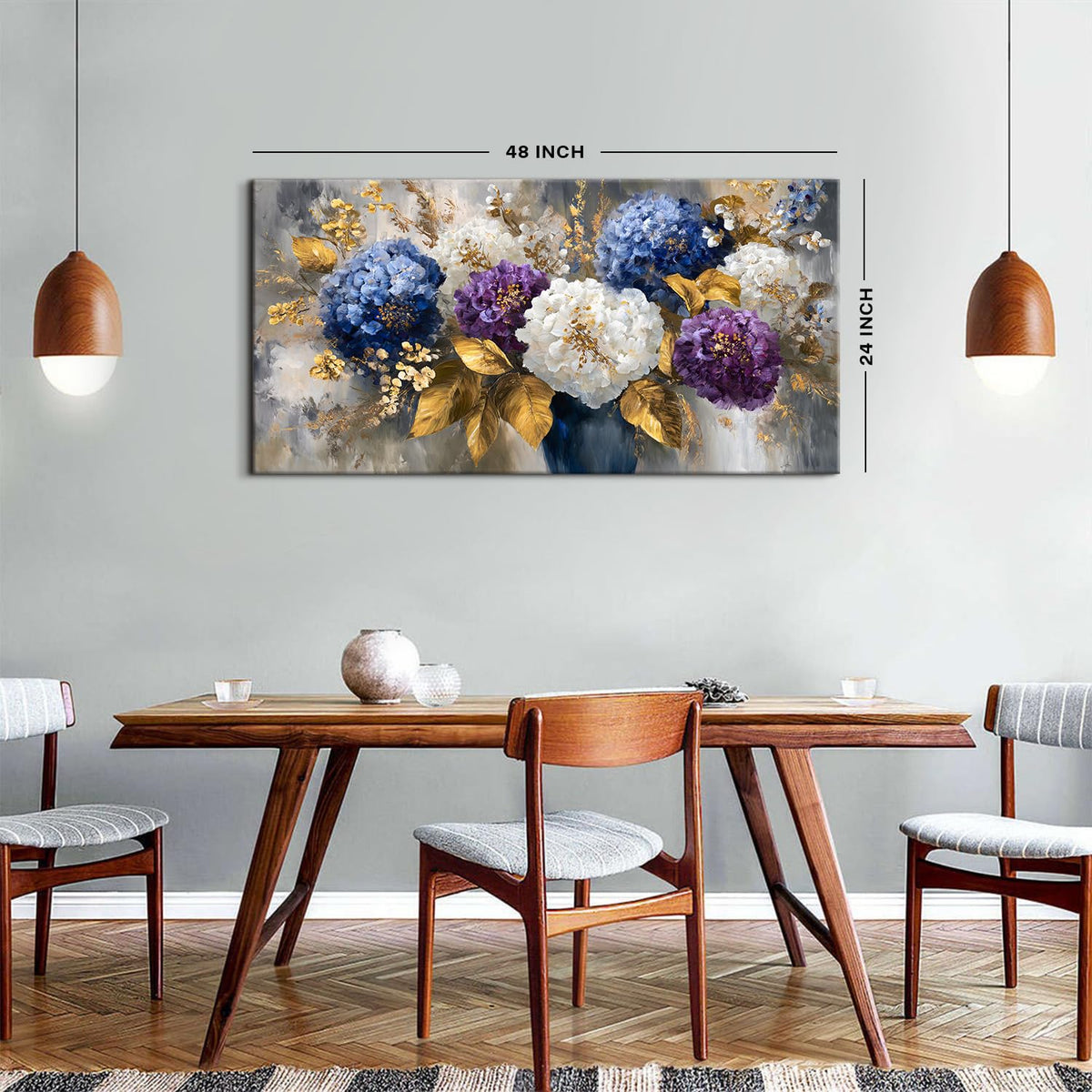 Watercolor Hydrangea Wall Art Bedroom Wall Decor Colorful Bouquet Picture Abstract Flowers Bathroom Canvas Painting Hydrangeas Flower Modern Still Life Floral Artwork Living Room Decoration 24x48” (48"L x 24"W / Hydr)