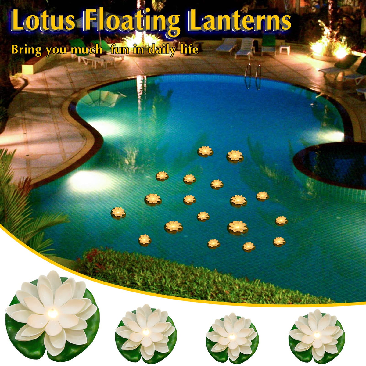 24 Pcs Diwali Floating Lotus Lights (White / 3.94, 5.91 Inch)