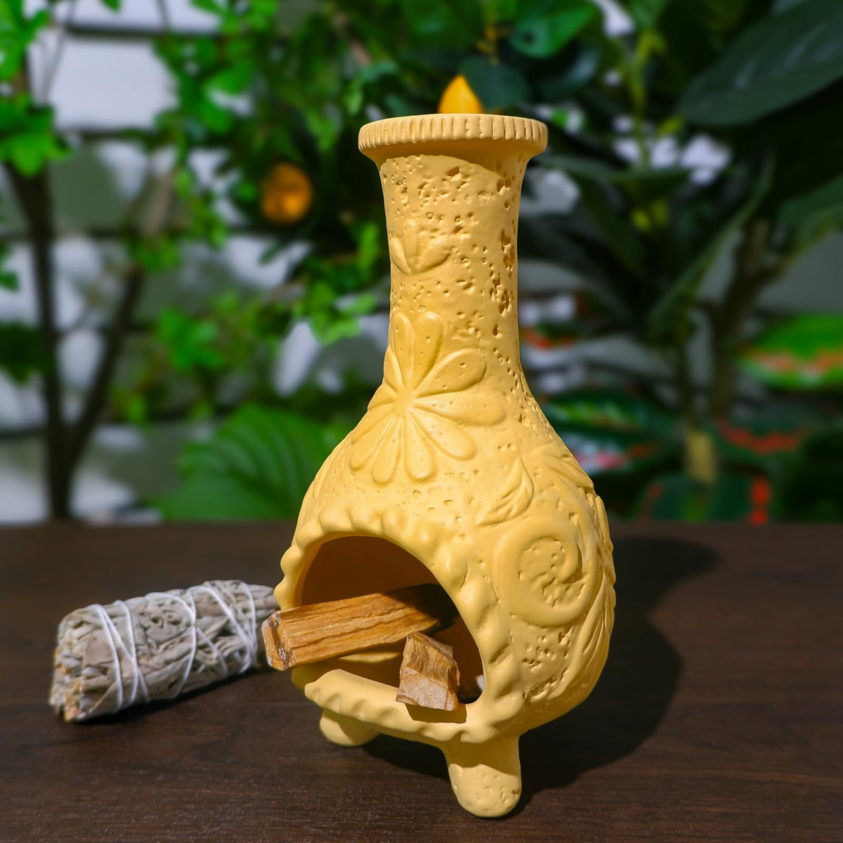 Yellow Floral Palo Santo Chiminea (Flower Palo Santo Holder-yellow)
