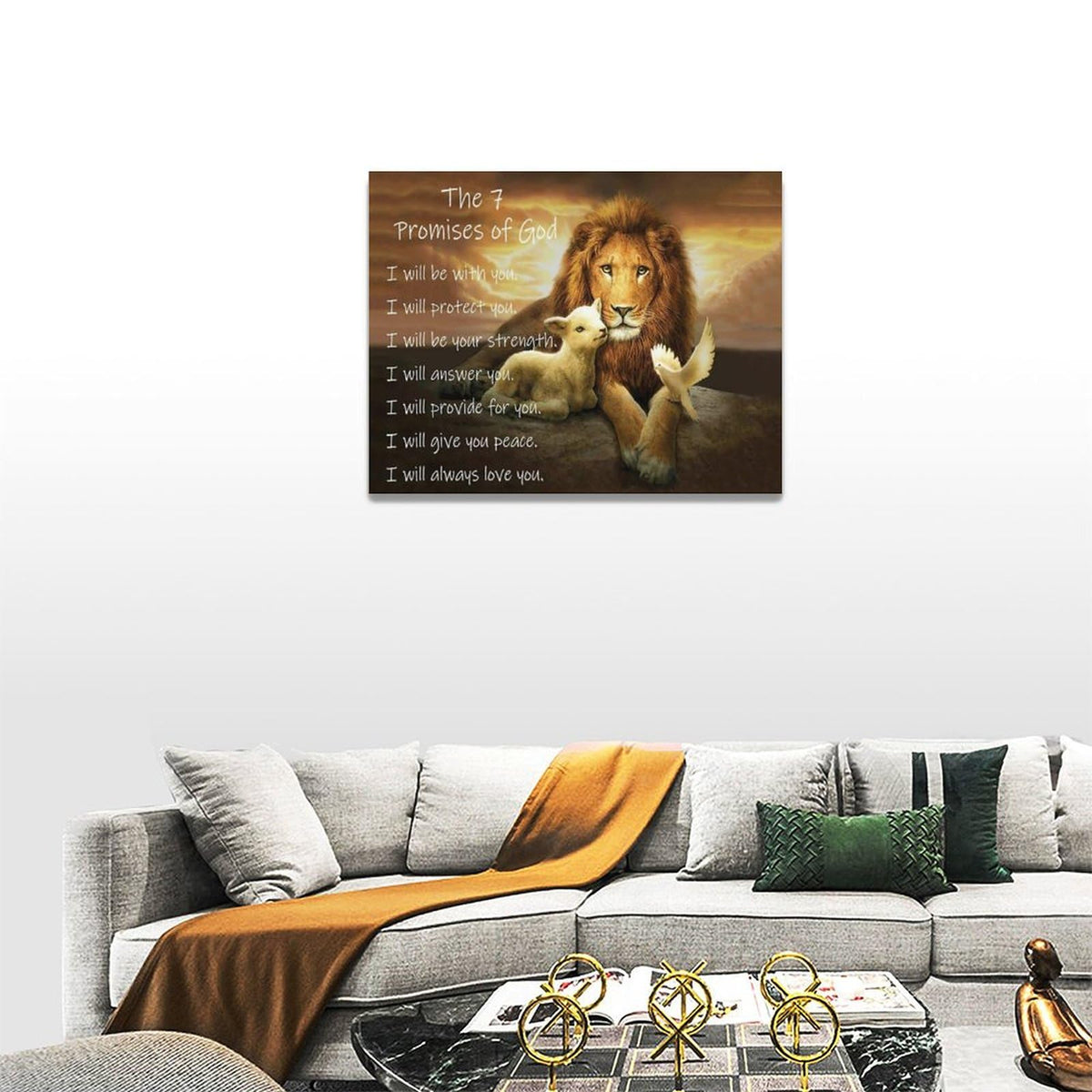 Lion of Judah Wall Art Christian Scriptures Canvas Prints Religious Lion and Dove Pictures Wall Decor the 7 Promises of God Painting Modern Artwork Home Decoration for Bedroom Living Room 16"x12" (Lion / 16"L x 12"W)