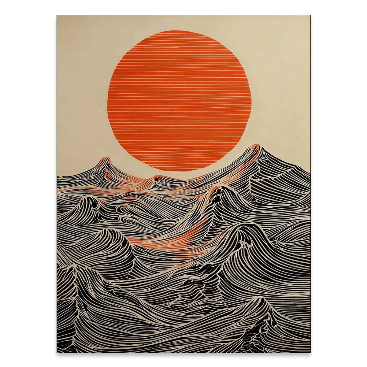 Abstract Japanese Style Artwork Sun and Waves Canvas Wall Art Modern Minimalist Ocean Poster Asian Home Decor Print Painting 12x16in Unframed for Japanese Living Room Bedroom Office (Unframed / Japanese Painting / 16"L x 12"W)