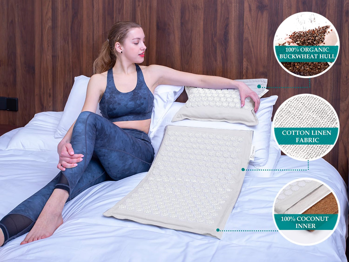 Acupressure Mat and Pillow Set (Linen Grey)