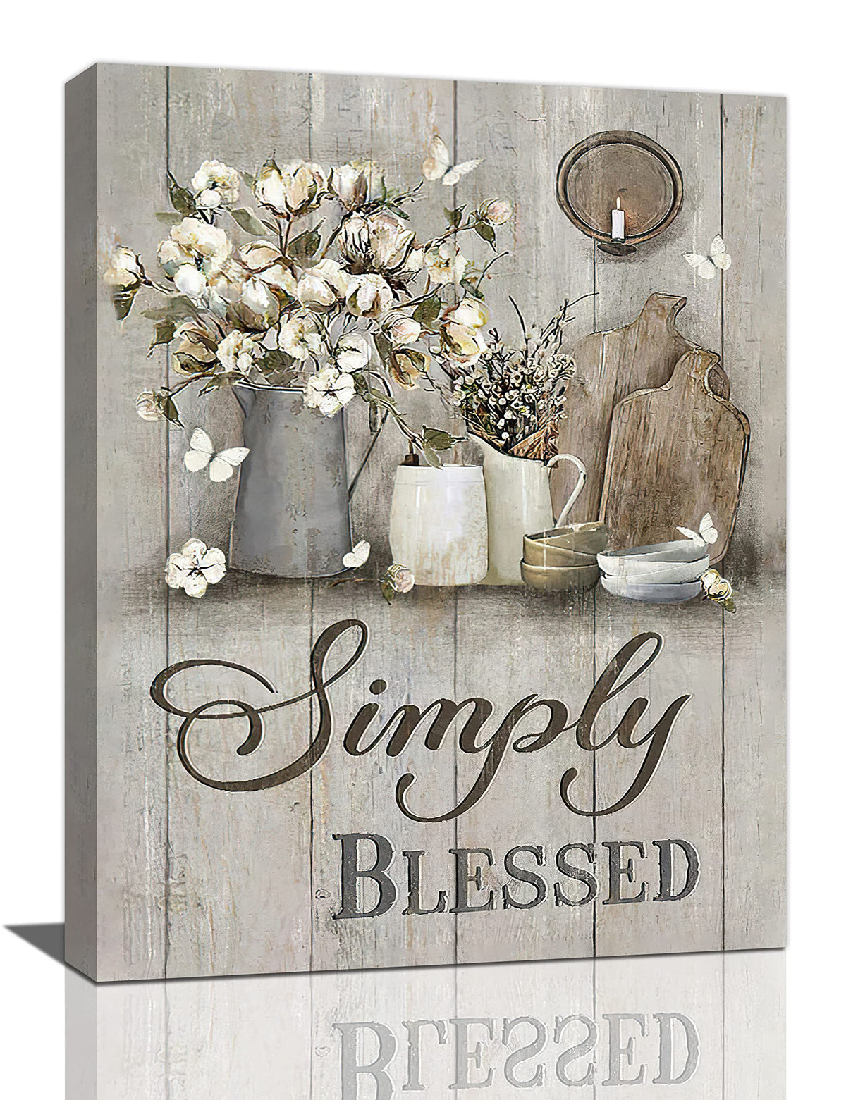 Farmhouse Kitchen Decor Wall Art Rustic Cotton Simply Blessed Christian Religion Pictures Wall Decor Canvas Painting Prints Artwork Home Decorations Framed for Kitchen Bedroom 12"x16" (Simlpy Blessed / 16"L x 12"W)