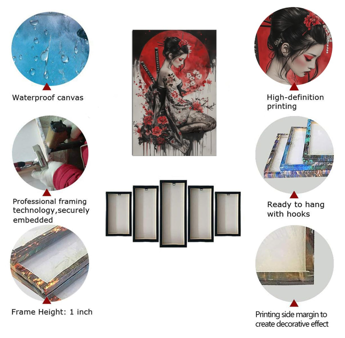 Japanese Geisha Samurai Canvas Wall Art (28"L x 44"W / Samurai1)