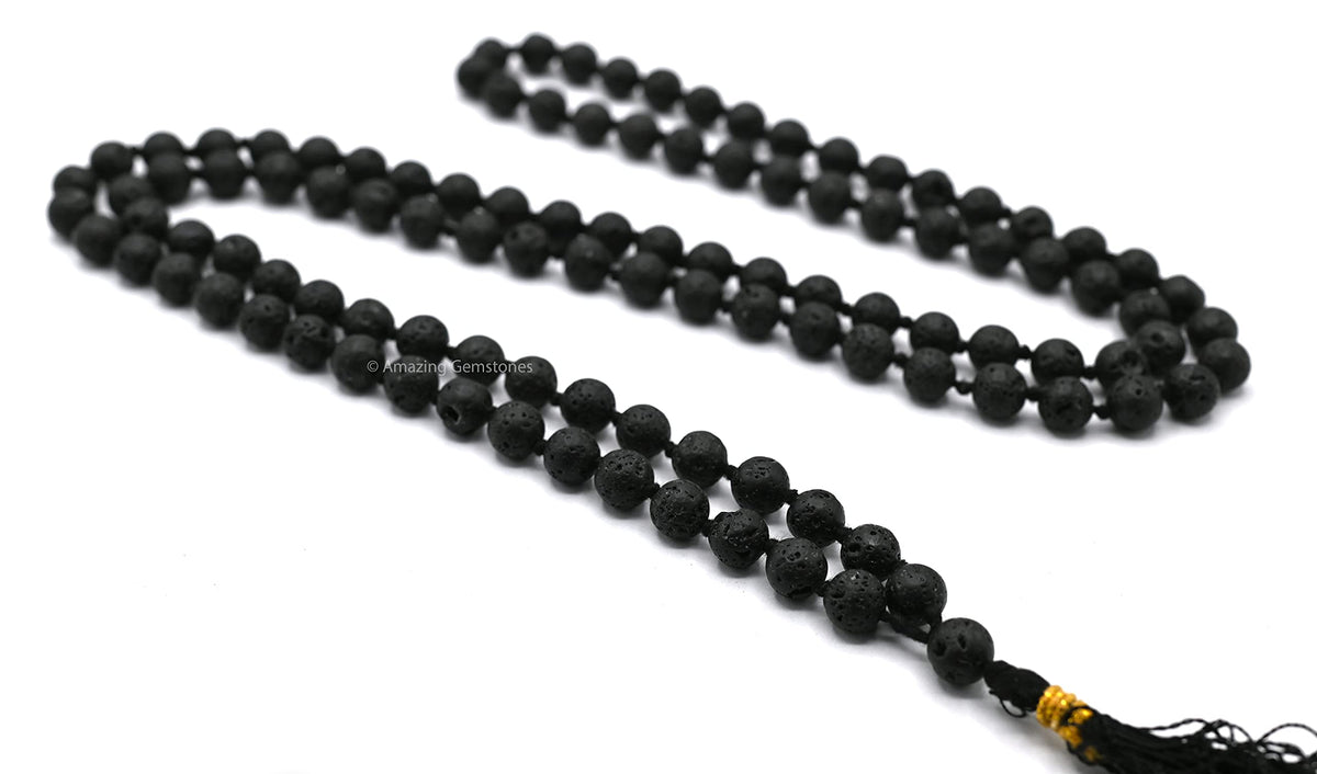 Lava Japa Mala Buddhist Prayer Beads Japa Mala with 108 Meditation Beads (Hand Knotted / Lava)