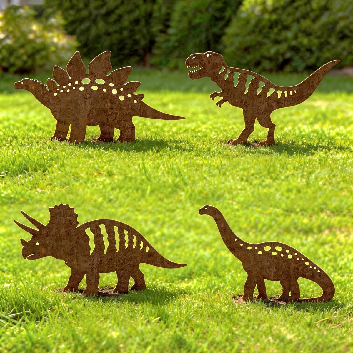 4 Piece Dinosaur Garden Stakes Set Dinosaur Garden Decor Dinosaur Sculpture Dinosaur Garden Statues Ideal for Porch & Zen Garden Spaces Unique Dinosaur Garden Decor (Cute)