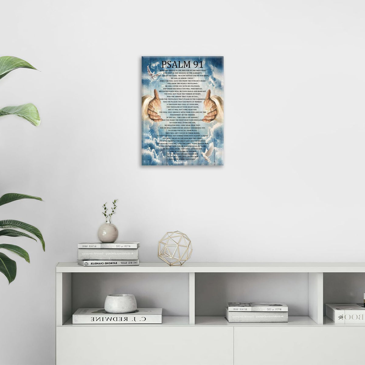 Psalm 91 Wall Art Psalms 91 Pictures Wall Decor Christian Canvas Prints Bible Verse Decorations Painting Framed Artwork Office Home Church Decor For Bathroom Prayer Dining Living Room 12"x16" (Psalm 91 / 12"L x 16"W)