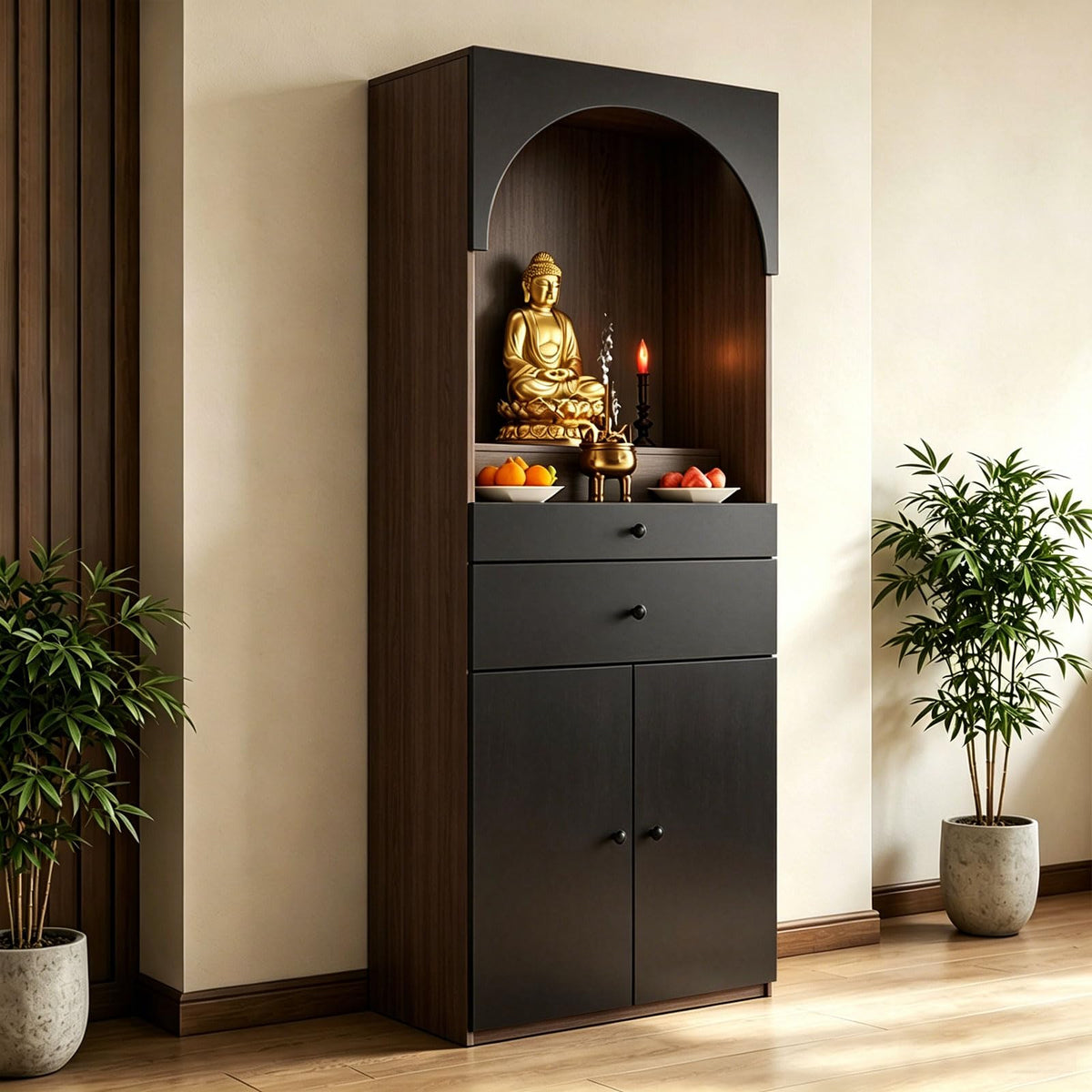 Altar Table Solid Wood (Black+dark Brown Wood Grain / 19.7×15.7×65.4in)