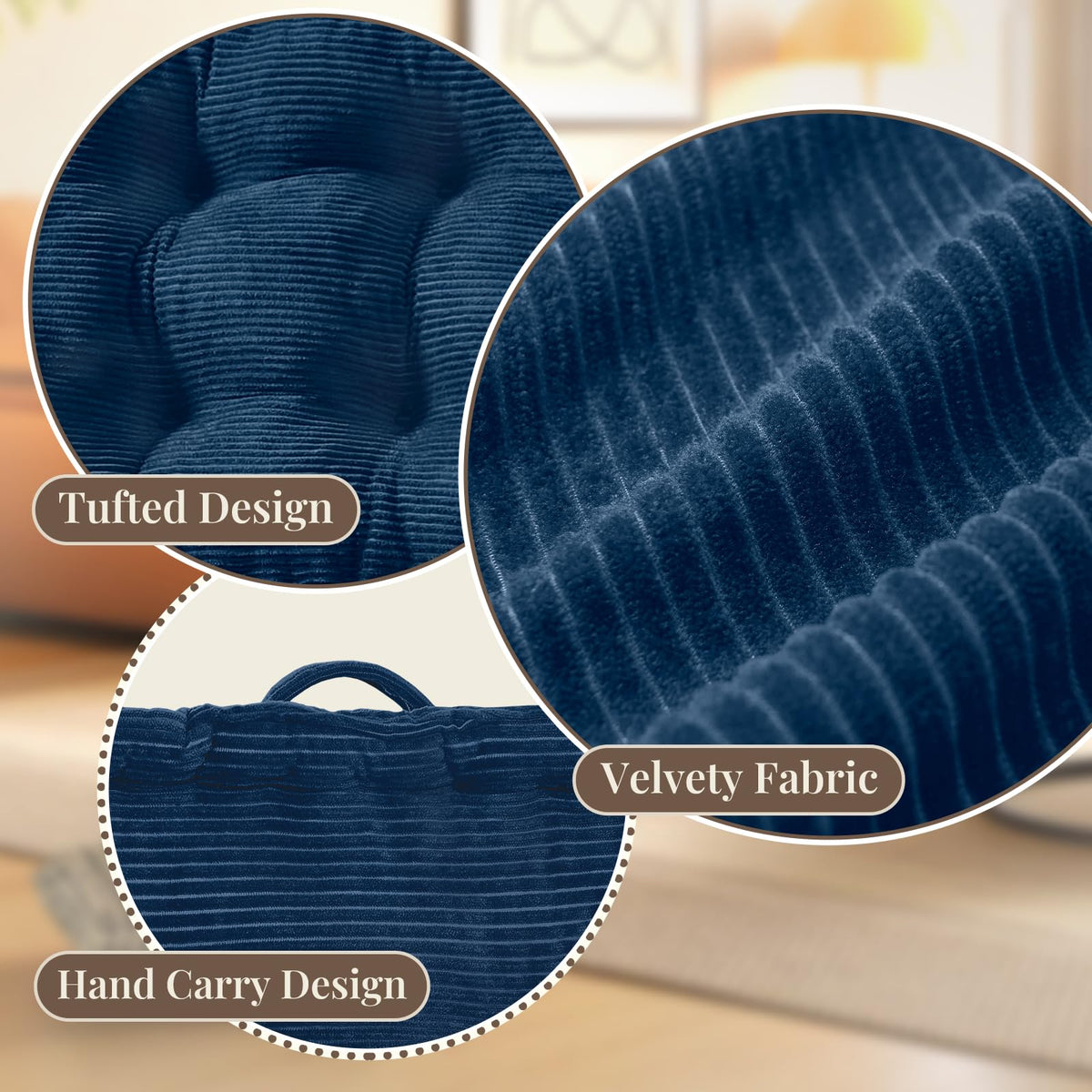 Square Floor Pillows for Adults Kids (Navy Blue / 2 Pack (20"x20"))