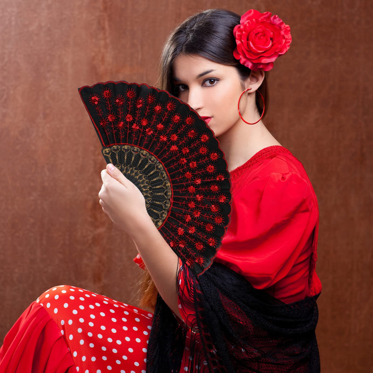 50 Pcs Folding Hand Fan Bulk for Women Foldable Fan Chinese Decorative Handheld with Different Flower Patterns Fabric Clacking Fans for Line Dancing Wedding Church Party (Embroidery / Elegant)
