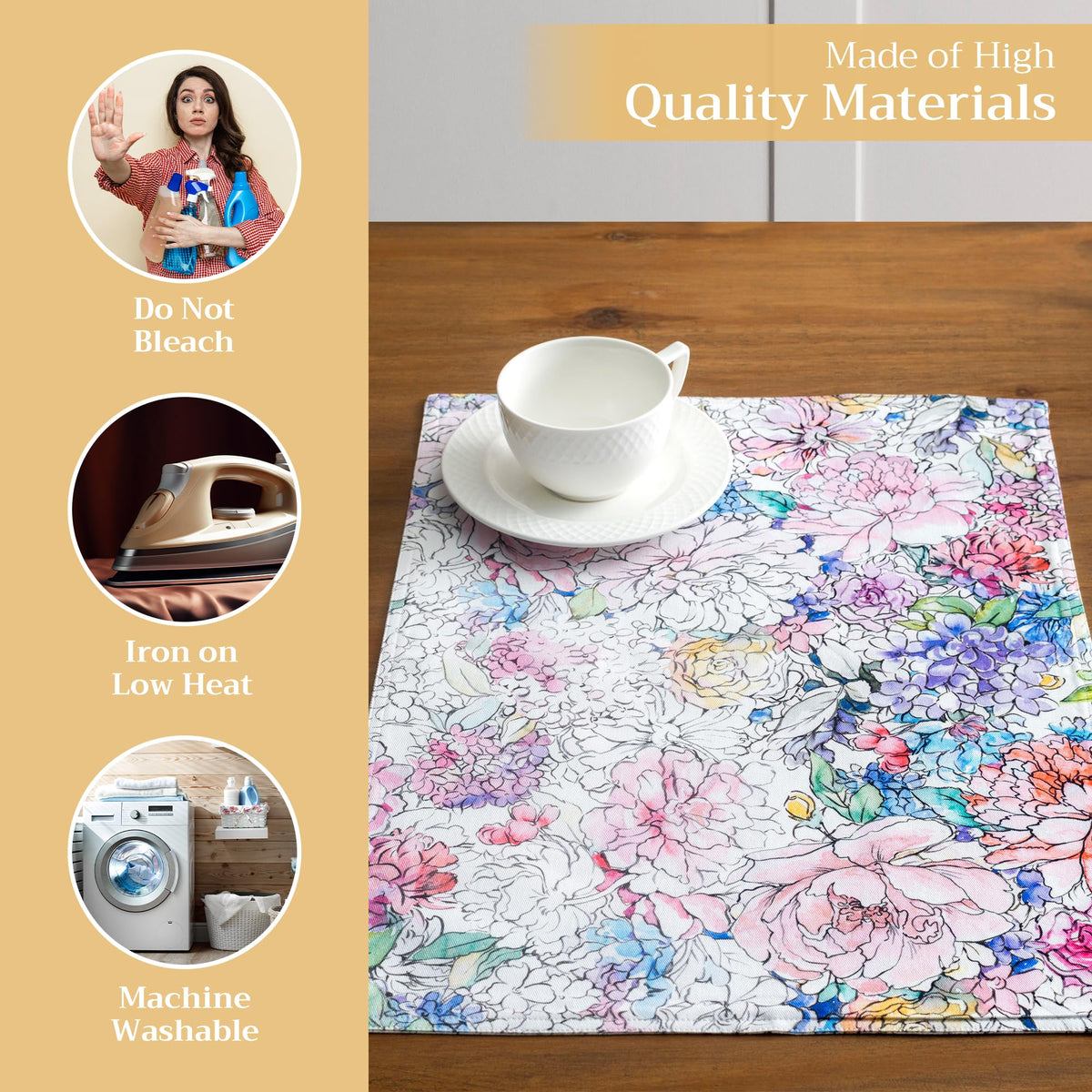Placemats Set of 4 Reusable 100% Cotton (118 - Floral Love / 13" X 19" (Pack of 4))