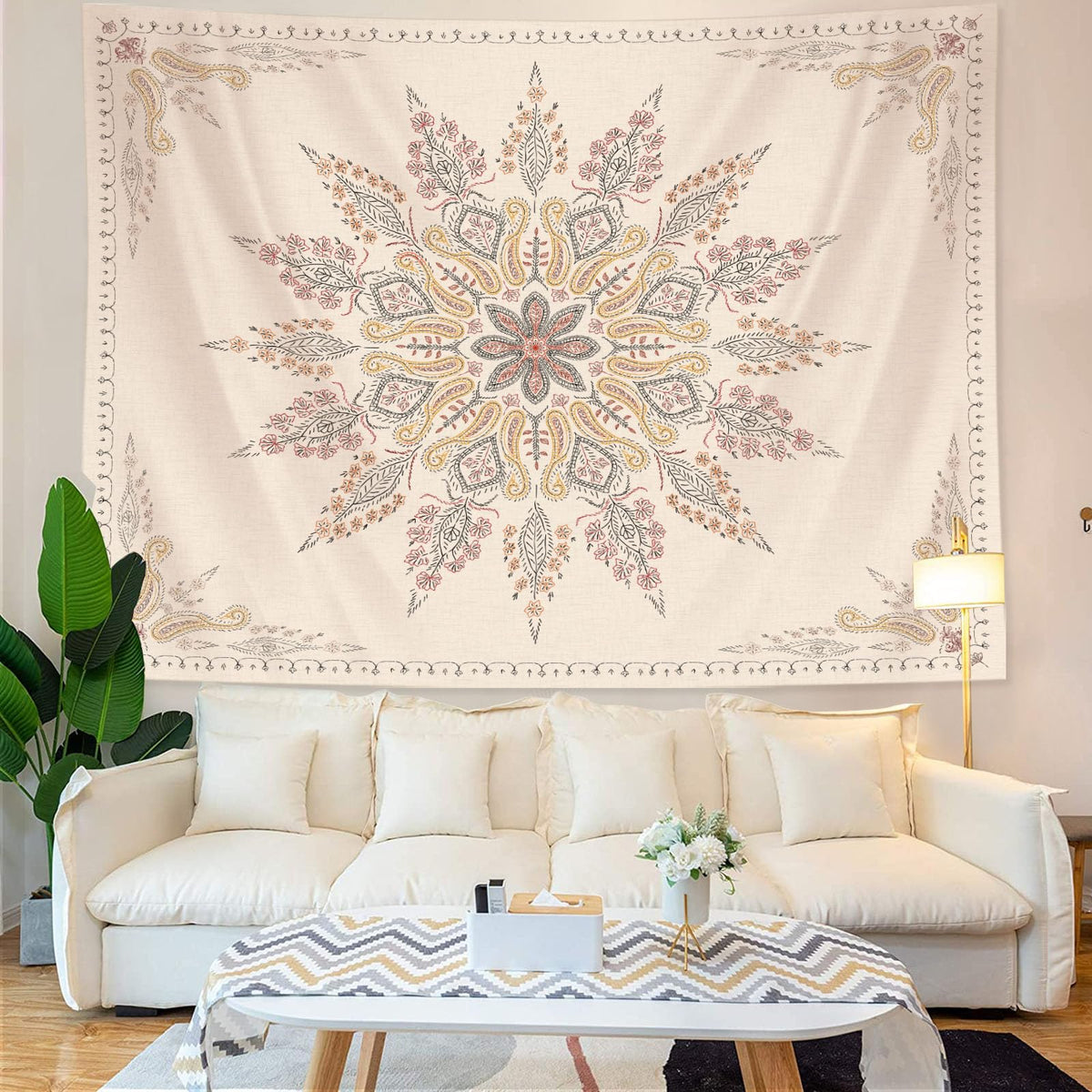 Bohemian Tapestry Wall Hanging (80"L x 60"W / WhiteSimple)
