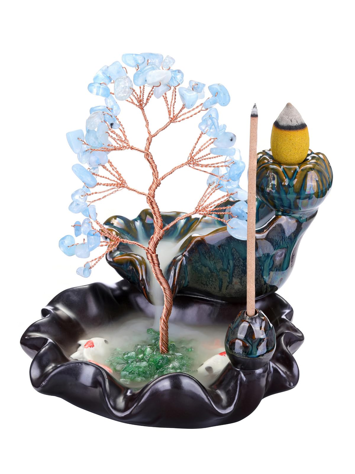Aquamarine Tree Backflow Incense Holder Ceramic Incense Waterfall (Aquamarine)