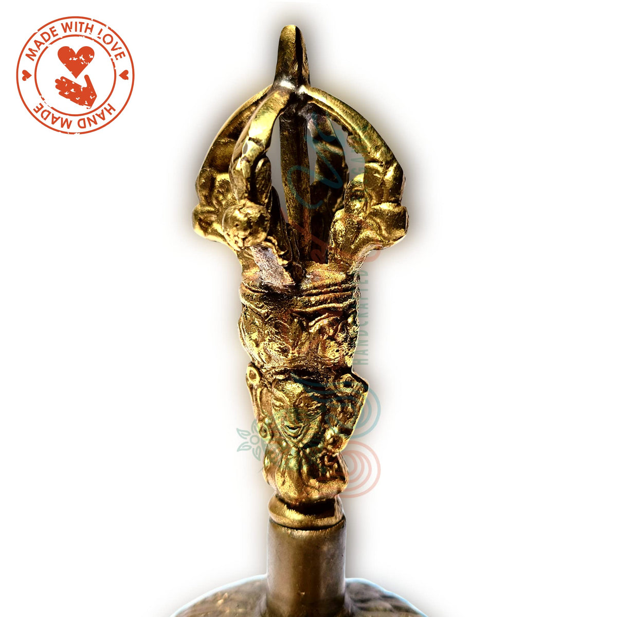 Solid Sturdy Antique Brass Hand Bell and Pouch Bundle (5-in High / Antique Brass, Engraved)