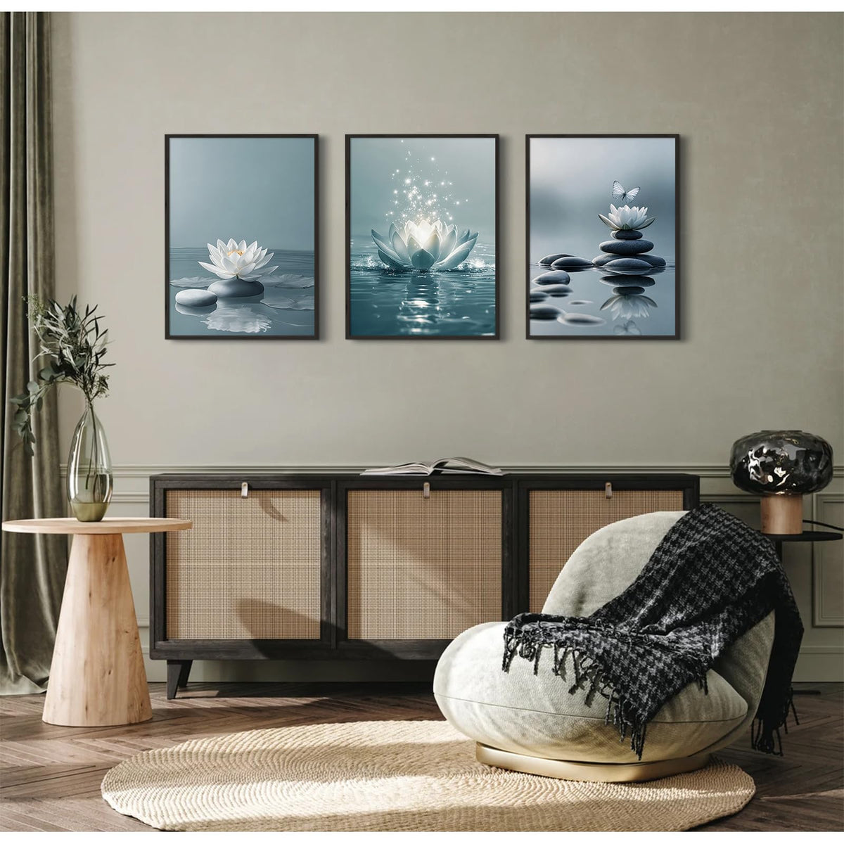 Zen Lotus Flower Canvas Wall Art Decor Spa Meditation Pictures Yoga Poster (Blue Zen Art / 16x24 Inch Unframed)