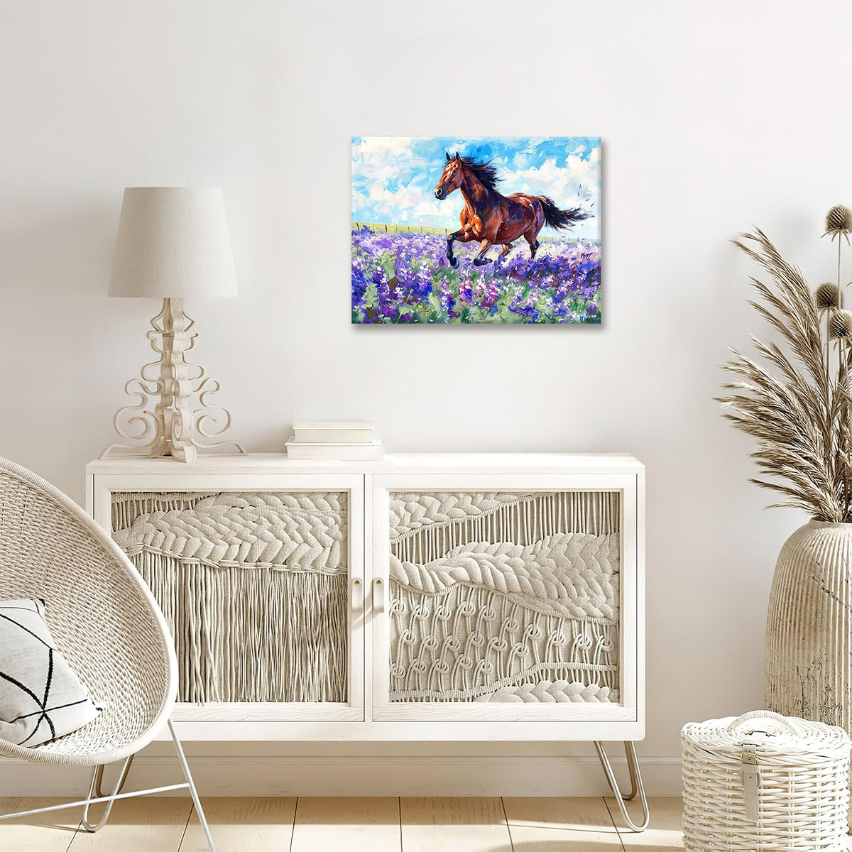 Horse Canvas Wall Art Lavender Print Painting Framed ArtWork 16"x20" (Horse / 20"L x 16"W)
