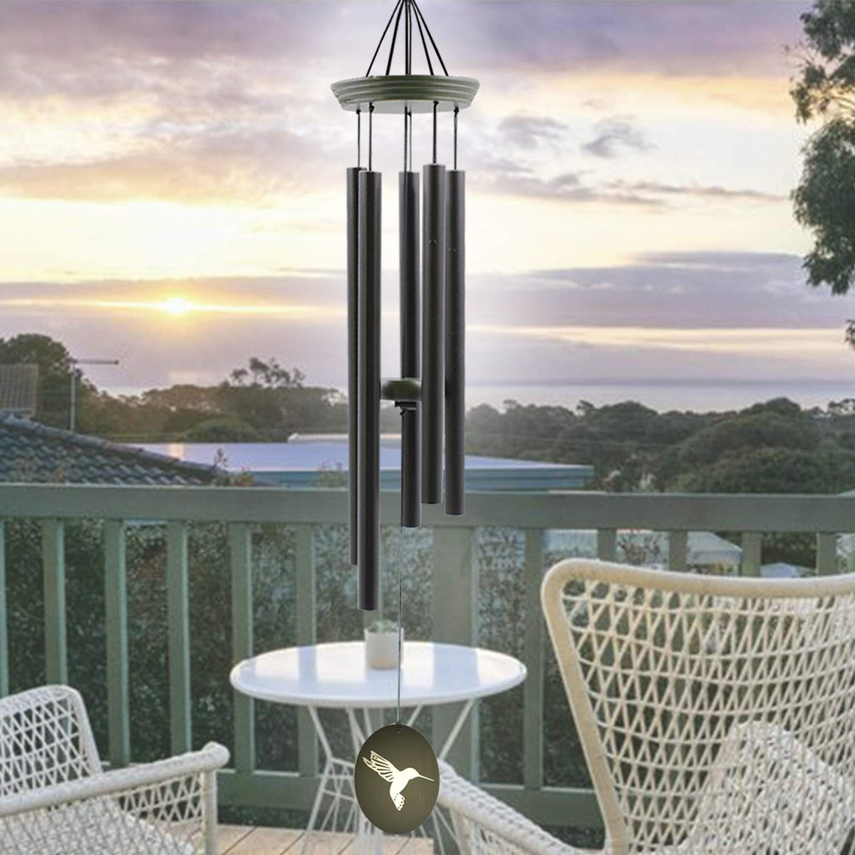 Hummingbird Wind Chimes for Outside (33" Green Hummingbird)