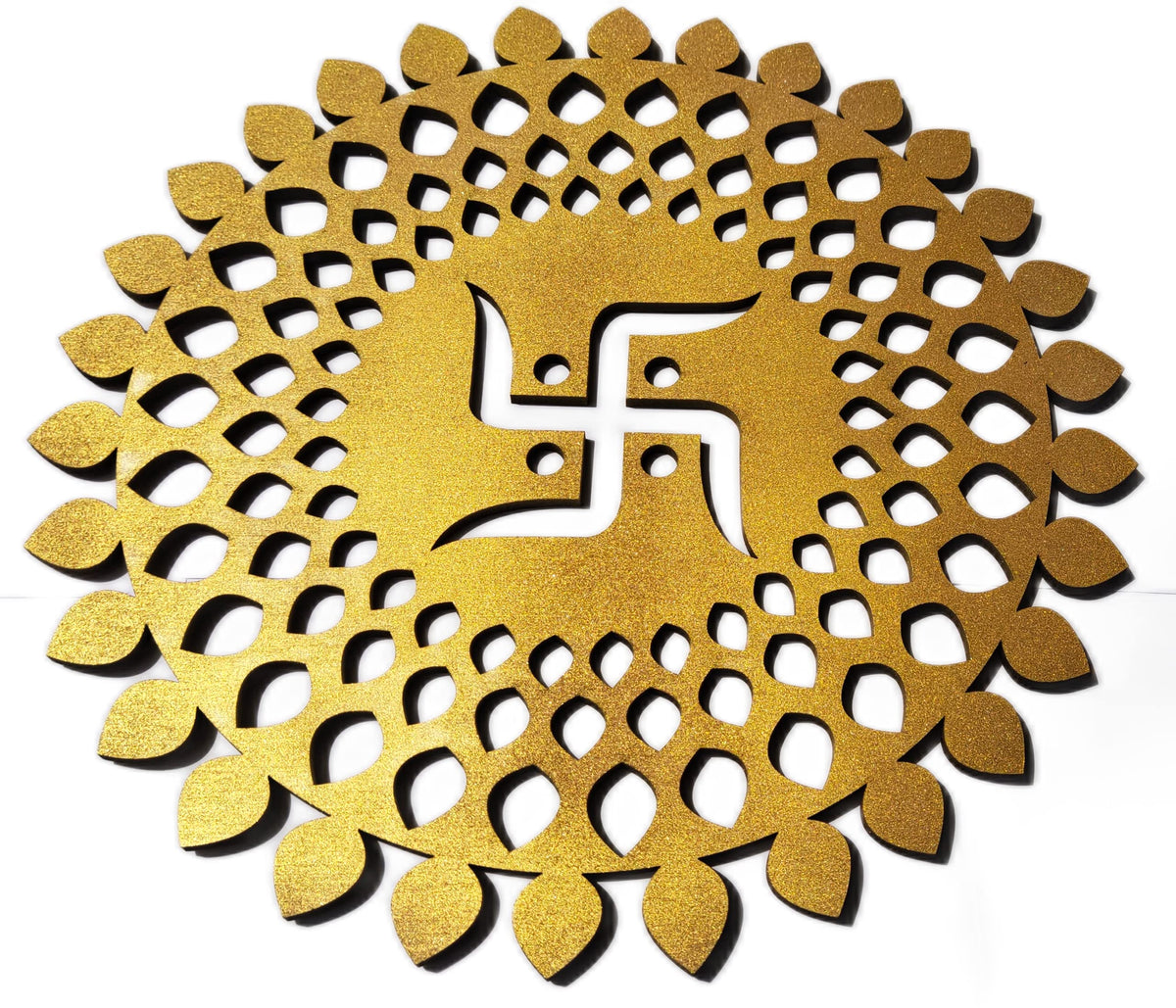 Golden Round Decorative Wall Art Mdf Wooden Chakra For Temple (MANDALA -Gold / 12"L x 12"W)