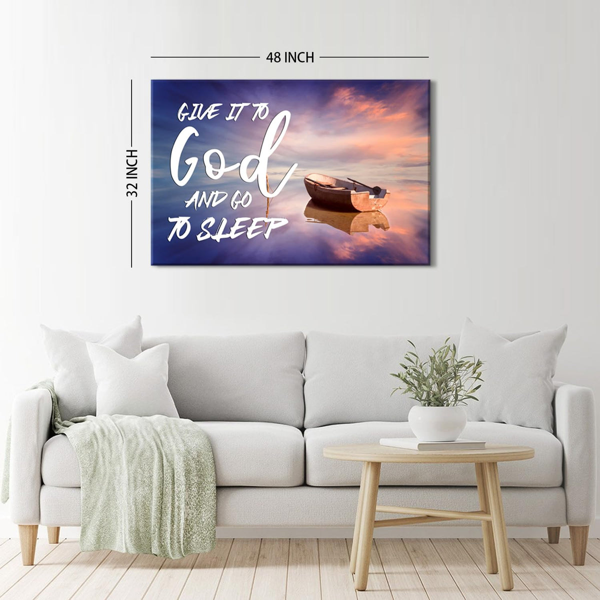 Christian Wall Art for Bedroom Give It to God and Go to Sleep Sign Canvas Prints Office Decor Boat Beach Picture Religious Poster Bible Verse Painting for Living Room Kitchen Home Decorations 32x48'' (48"L x 32"W / God)